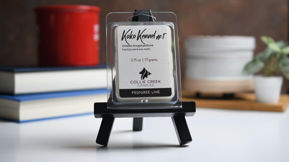 Koko Kennel #5 wax melt a 2.75 oz (77 gram) product in a clear plastic clam shell container.