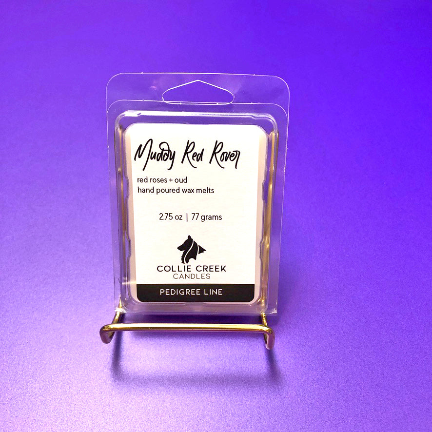 Clear 6 cavity wax melt container for Muddy Red Rover fragrance.