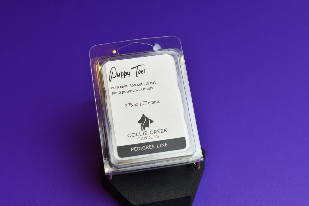 Corn chip fans will love Puppy Toes 6-cavity wax melt on purple background.
