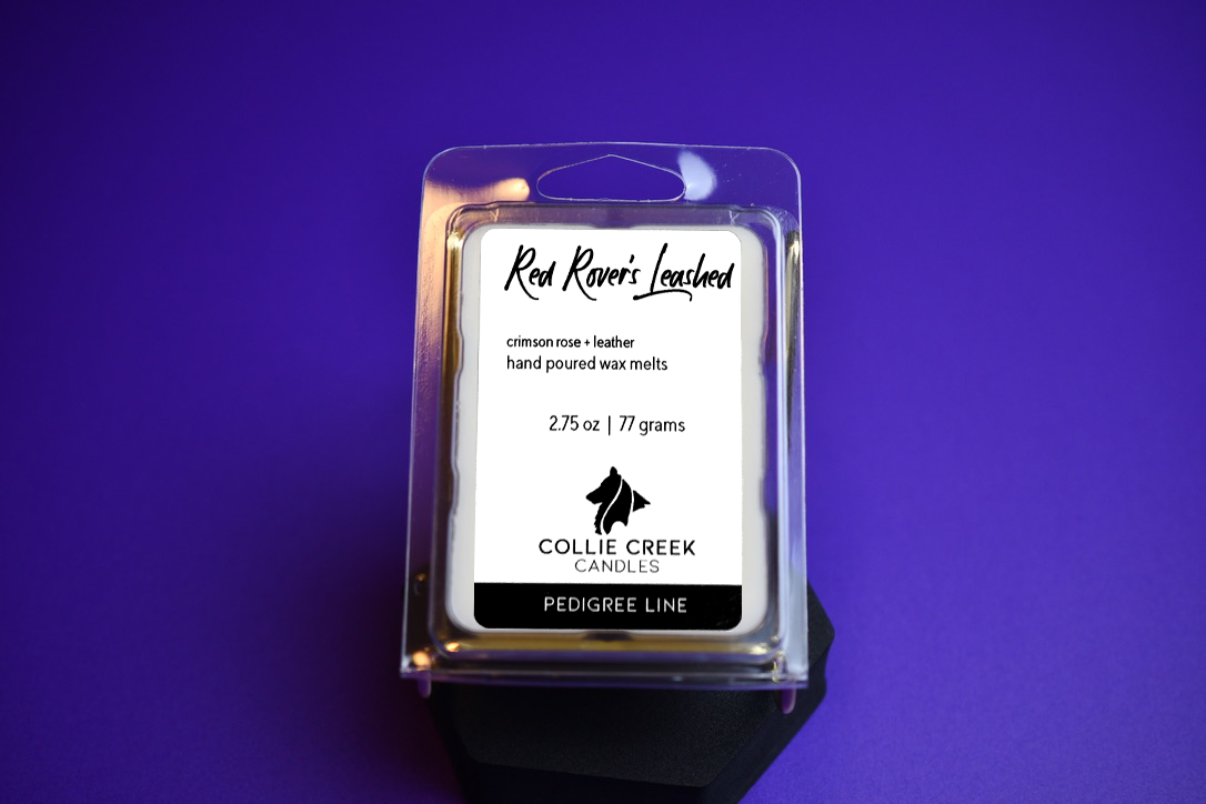 Clear, recyclable 6-cavity wax melt container with Red Rover's Leashed fragrance.