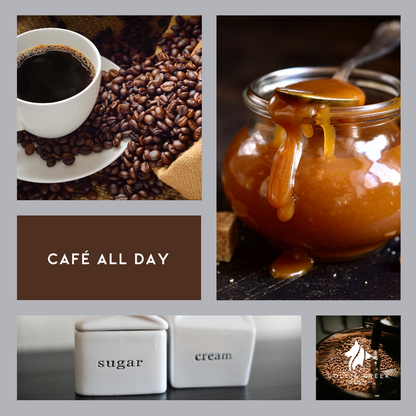 Café All Day mood board with coffee images.
