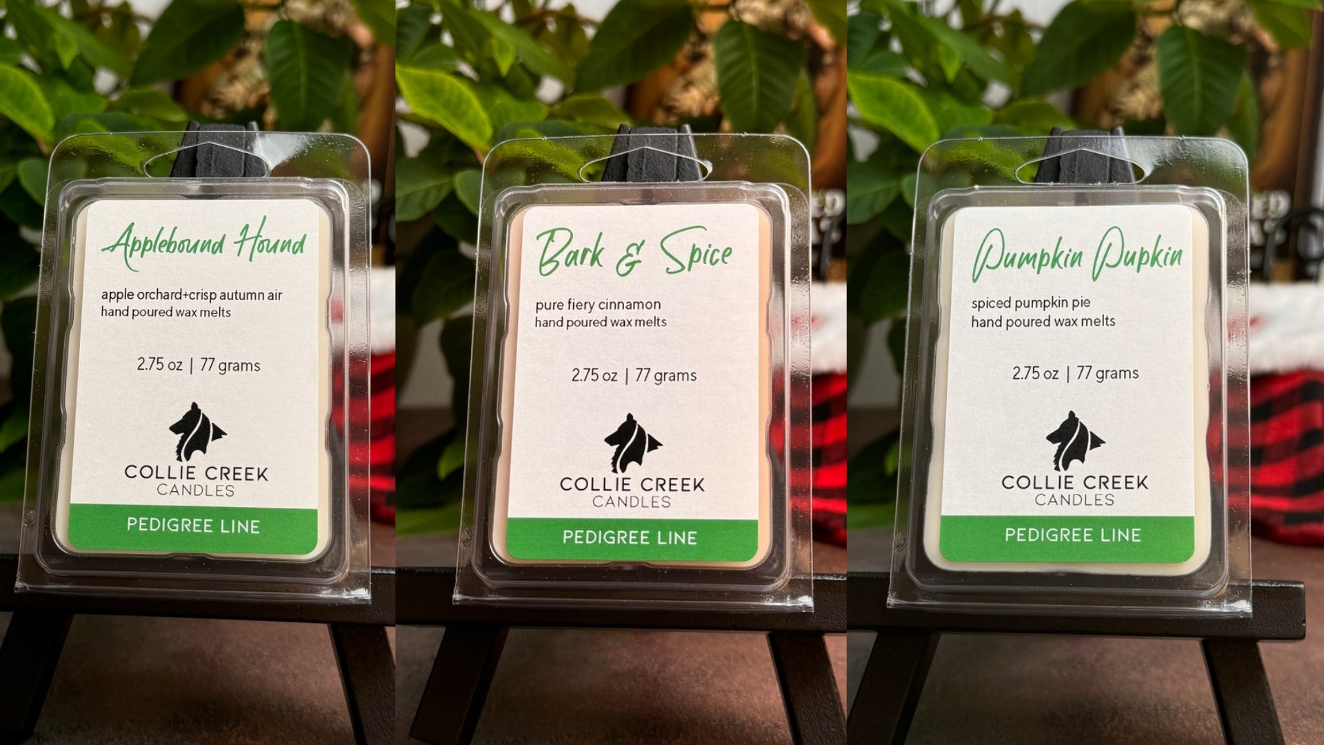 Trio of wax melts in a festive setting