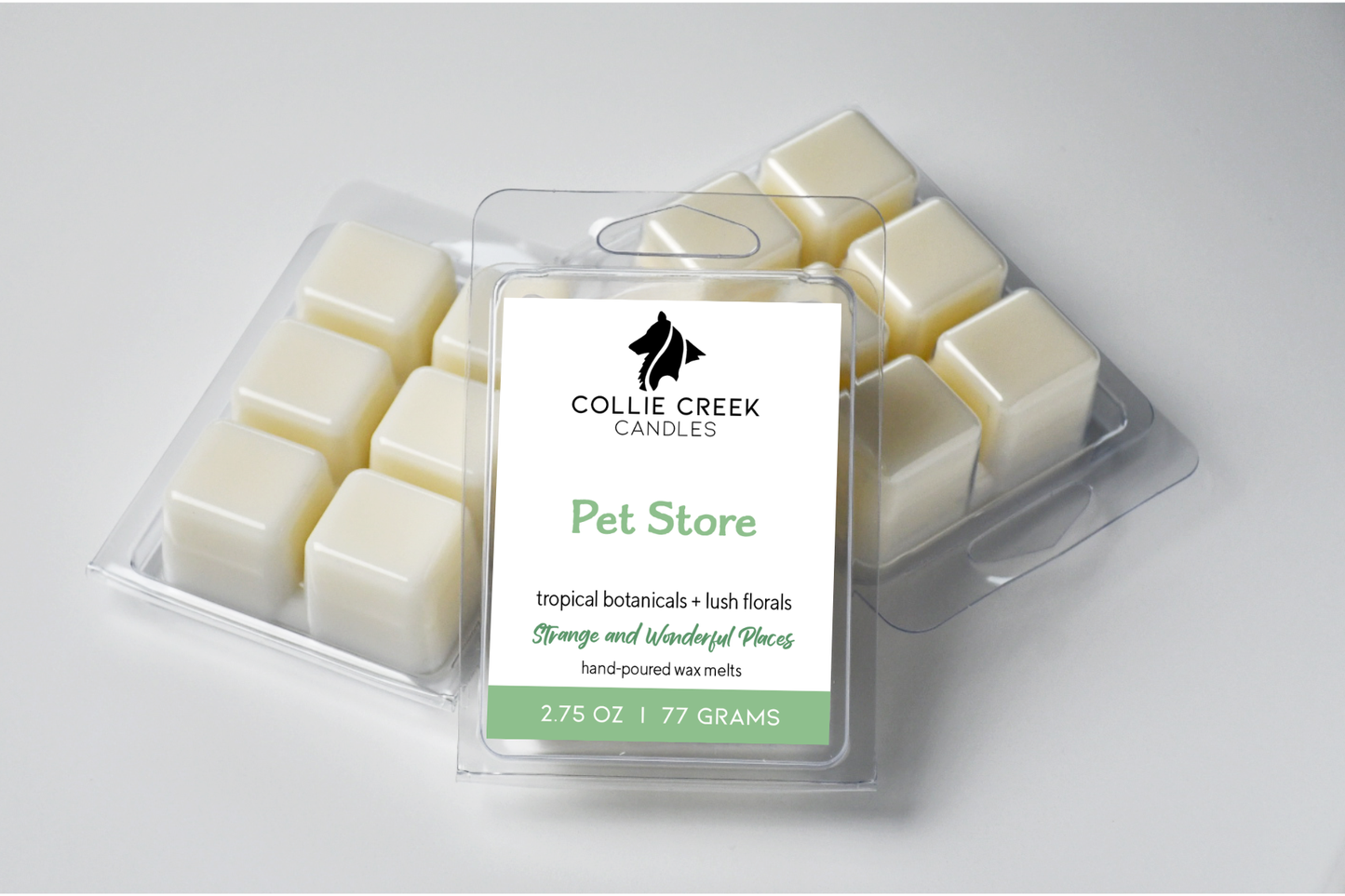 Collie Creek Candles wax melts packaging on a white background